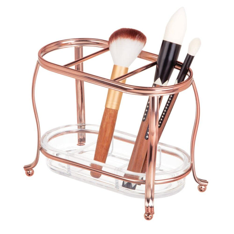 mDesign Makeup Organiser - Elegant Holder for Make-up Brushes - Cosmetic Accessory Stand - Made of Stainless Steel - Rose Gold/Clear