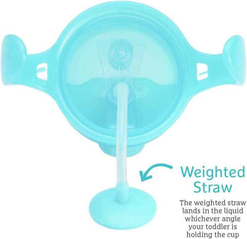 Munchkin Any Angle Click Lock Weighted Straw Trainer Cup, spill proof cup with handles, for infant/baby boys and girls, 7oz Capacity, 6 Months and above, Green