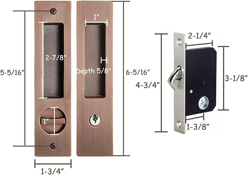 youthua 6.3â€ Privacy Pocket Door Lock Hardware,Invisible Sliding Door Lock with Keys,Recessed Handle Latch, Double Barn Door Lock, Invisible Furniture Hardware (Red Copper)