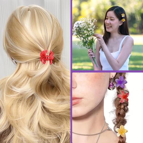 nalaina 12PCS Floral Hair Claws with Non-Slip Hold, Hawaiian Plumeria Claw Clips for Women & Girls, Summer Beach Hair Accessories for Women, Casual Outfits & Gift (6 Colors, 4x4x4cm)