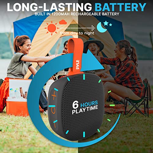 Pyle Portable Wireless Bluetooth Speaker, IPX7 Waterproof, TF Card Support, FM Radio, 3.5mm Audio Input, Built-in Mic, Vigorous Bass, Ideal for Office, Home, Outdoor Use