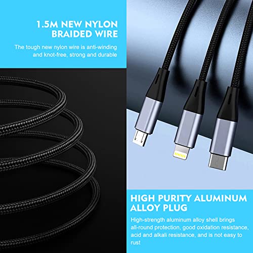SKY-TOUCH 3 in 1 USB Phone Charger Cables 5A Fast Braided Nylon Unbreakable Charging Cable, Universal Multiple Ports Charging Cord with USB C/Micro USB/IOS Connector for Phones