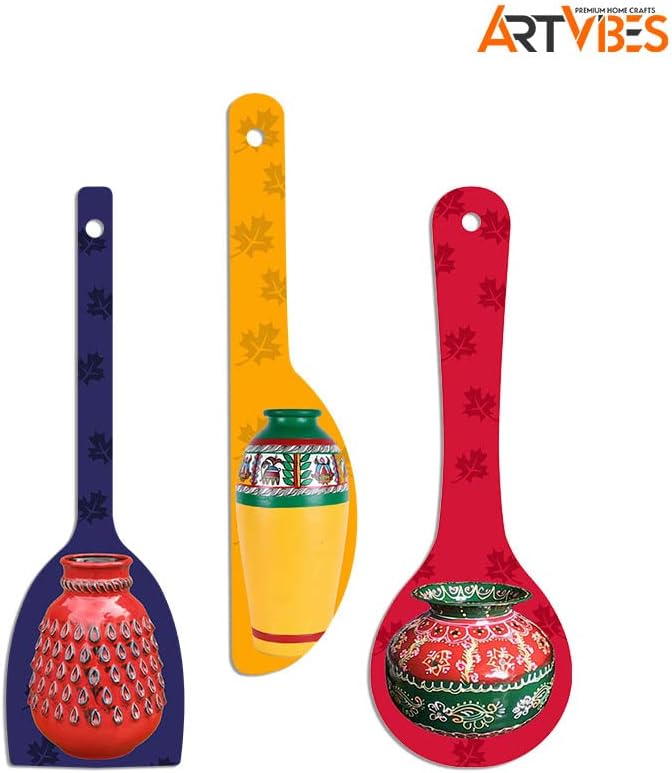 Artvibes Rajasthani Culture Wooden Wall Hanger for Home | Office | Living Room | Gift | Modern Decoration Items | Kitchen Wall Decor | Home Decor Hanging Items (WH_5012N), Set of 3