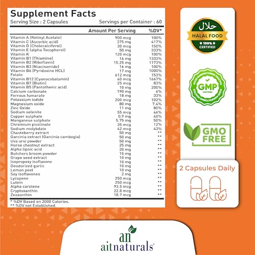 Aitnaturals Women's Multivitamin - 120 Capsules | Enriched with Vitamin A, C, D, E, K, B12, Folate, Iron, Calcium, Magnesium, Biotin, Zinc, & Iodine | Support Bone, Muscle Health, Energy & Metabolism