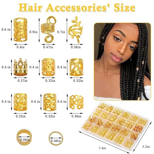 Odluzy 220 PCS Hair Beads for Locs Women Braids, Loc Jewelry for Hair, Dreadlocks Accessories, Metal Gold Silver Clips Cuffs Coils Shells Rings for Hair Braiding Beard Decoration for Girls Women