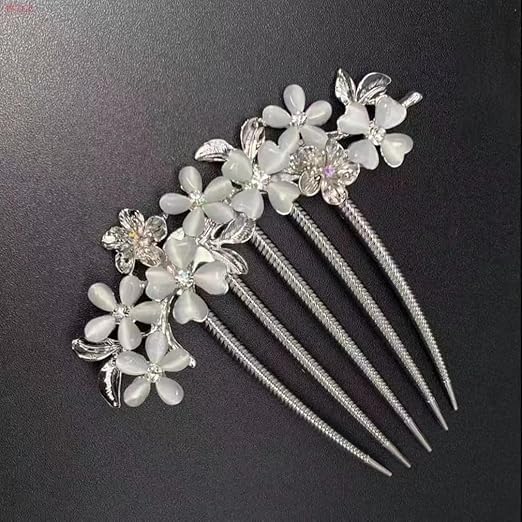 IWTEIPAN 4 PCS Flower Rhinestones Hair Combs Accessories, Wedding Crystal Opal Hair Side Combs Long Teeth Slide Hairpins Barrettes Clips Butterfly Hair Accessories for Women