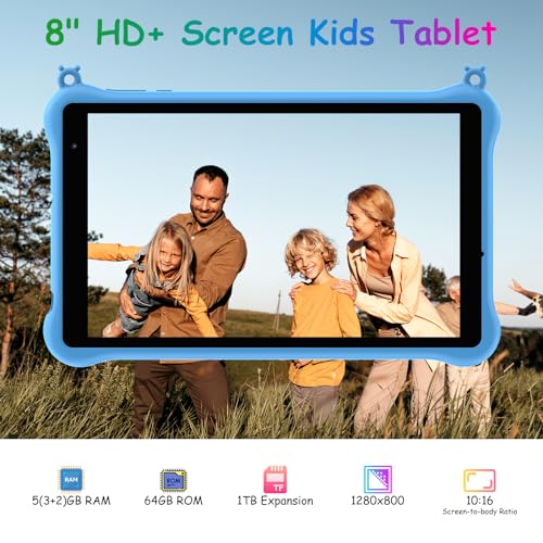 Blackview Tab50 Kids Tablet, Android 13 Tablet for Kids, 5GB臽 1TB, 5580mAh, 8 Inch Toddler Tablet with Parental Control Mode, Eye Protection Mode, iKids APP Pre-Installed, Kid-Proof Case - Blue