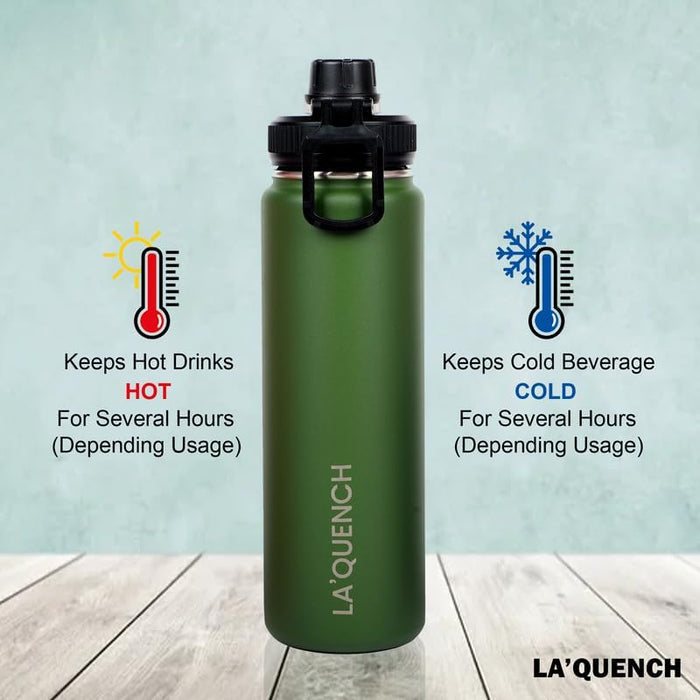 LA'QUENCH™ 18/8 Stainless Steel Water Bottle 710ML / 24oz Double Wall Vacuum Insulated Thermos Flask Wide Mouth Gym Sports Bottle (Army Green)