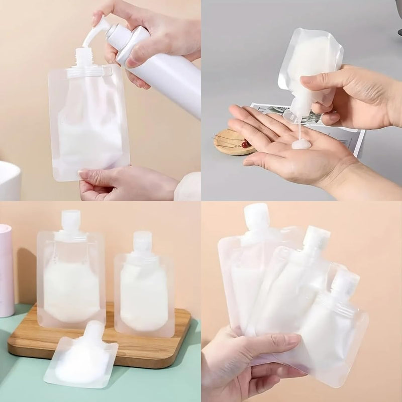 6 Portable Refillable Travel Pouches for Toiletries shampoo Liquid lotion Dispenser- Leakproof Fit in Purse Cosmetics Organizer mini bottles, Travel Organizer Bottles for Liquid Storage with Lables