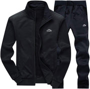Men's Casual Tracksuit Long Sleeve Full Zip Running Jogging Sweatsuit Athletic Sports Set - Black