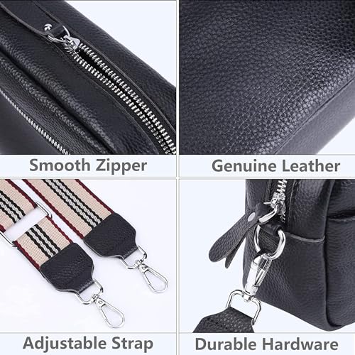 Crossbody Bag for Women Genuine Leather Wide Strap Shoulder Bag Purse Trendy Design Camera Crossbody Purse Top Zip
