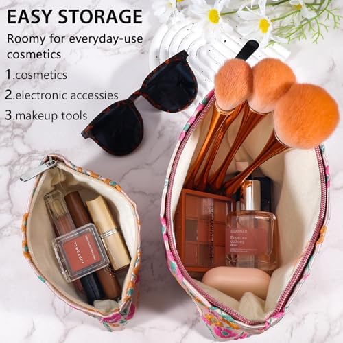 ZLFSRQ 3Pcs Checkered Makeup Bag for Women Large Cosmetic Bag Set Travel Toiletry Bag Makeup Pouch Bag for Purse Pink Zipper Storage Bag Organizer Cute Small Aesthetic Girls Car Essentials Bag