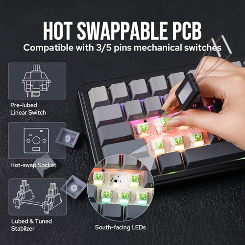 EPOMAKER x Aula F65 65% Wireless Mechanical Keyboard, Hot Swappable Gasket Custom Gaming Keyboard with Five-Layer Padding, RGB Backlit, Bluetooth/2.4GHz/USB-C (Black, Reaper Switch)