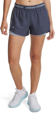 Womens Women's UA Tech Play Up 2-in-1 Shorts Bottoms - Downpour Gray / Harbor Blue / Harbor Blue