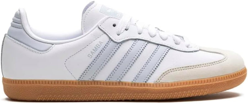 Adidas Samba OG Womens Sneaker, Silver Metallic Cracked Leather, 6.5 - White Halo Blue Gum