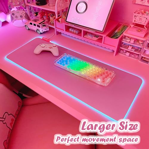 JMIYAV Pink RGB Gaming Mouse Pad 31.5x12 Inch PC XL Large Extended Glowing Led Light Up Desk Pad Non-Slip Rubber Base Computer Cute Mousepad Mat Desk Accessories Gaming Setup 31.5x12 Inch