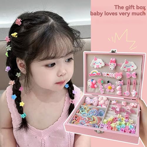 Beauenty Hair Accessories Set, Girls Hair Dress Up Kit with Jewelry Box, Hair Ties, Hair Clips, Princess Dress Up Toys Deluxe Set, Gift Toys for Age 3 4 5 6 7 8 9 10 Girls Kids Toddlers (Pink)
