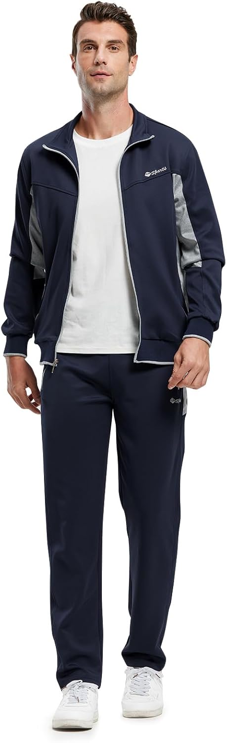 Men's Tracksuit Athletic Full Zip Casual Sports Jogging Gym Sweatsuit - 01navy+grey(1jacket+1pants)