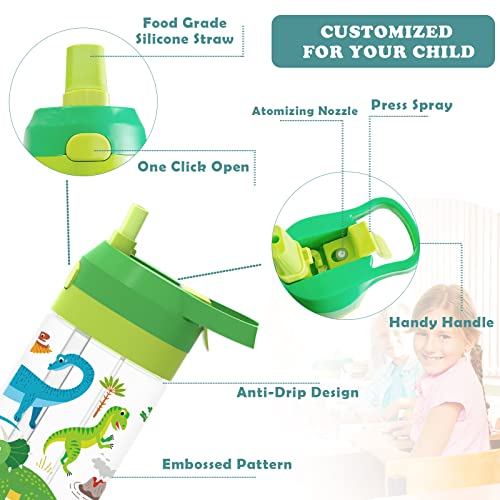 SUPERFA Kids Water Bottles with Spray Mist, BPA Free Kids Drinking Bottles with Spray, 420ml Spray Water Bottle for Kids School and Cooling, Green