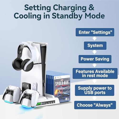 OIVO PS5 / PS5 Slim Stand and Cooling Station With RGB LED Controller Charging Station for Playstation 5 Console, Controller Charger, Accessories With 3 Level Cooling Fan