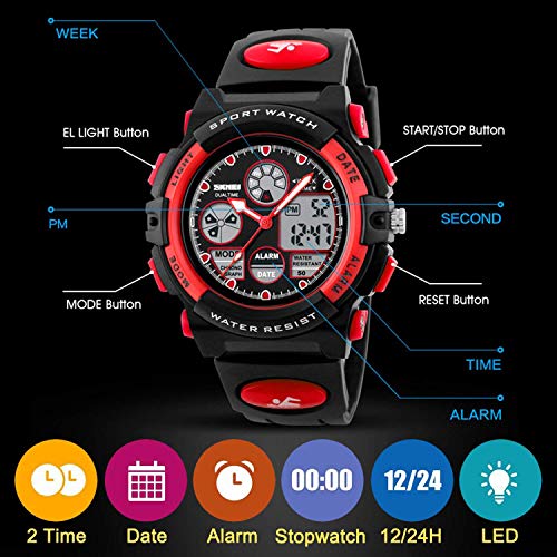 Kids Digital Sport Watch, Boys Girls Waterproof Sports Outdoor Watches Children Casual Electronic Analog Quartz Wrist Watches with Alarm Stopwatch
