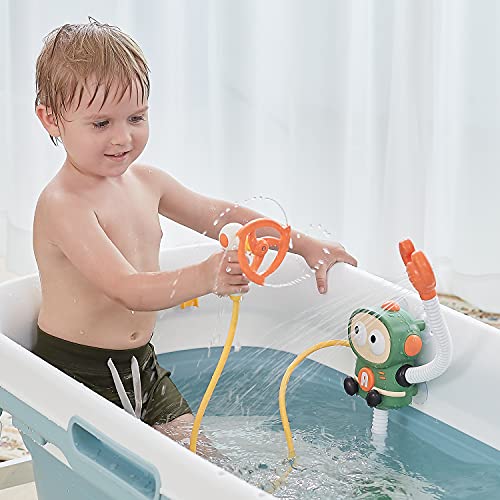 Sotodik Baby Bath Toys Shower Head,Electric Robot Water Pump with Double -Head,360 Rotating Sprinkler Spraying Water Toys Kids Bathing Time Toddlers Bathtub Game for Boys Girls -Green
