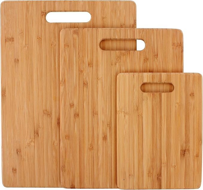BARIS Bamboo Cutting Boards [Set of 3, Small, Medium, Large] ? Wooden Vegetable Chopping Board Set with Handles | Non-Slip Bamboo Wood Kitchen Accessories for Meat, Cheese, Fruits & Bread