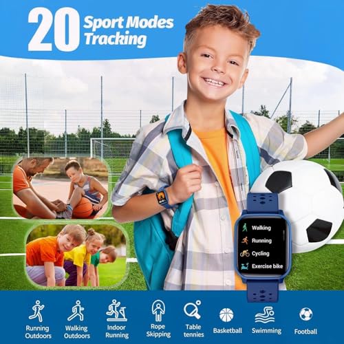 DMG Kids Smart Watch Girls Boys, Smart Watch for Kids Game Smart Watch Gifts for 4-16 Years Old with Sleep Mode 20 Sports Modes 5 Games Pedometer Birthday Gift for Boys Girls(Blue)