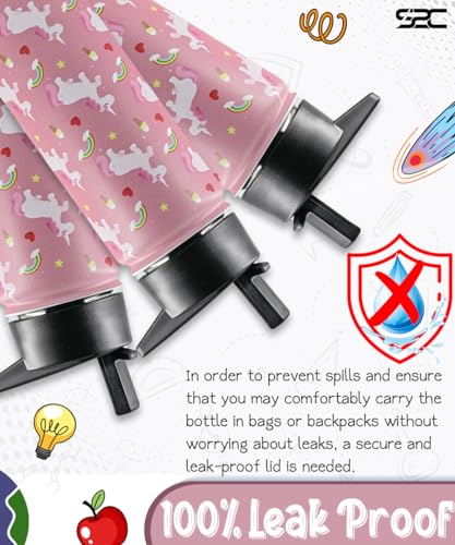 S2C Kids Water Bottle with Straw Lid – 550ml Stainless Steel, Double Wall Insulated, BPA-Free, Leak-Proof Bottle for School & Toddlers (PINK)