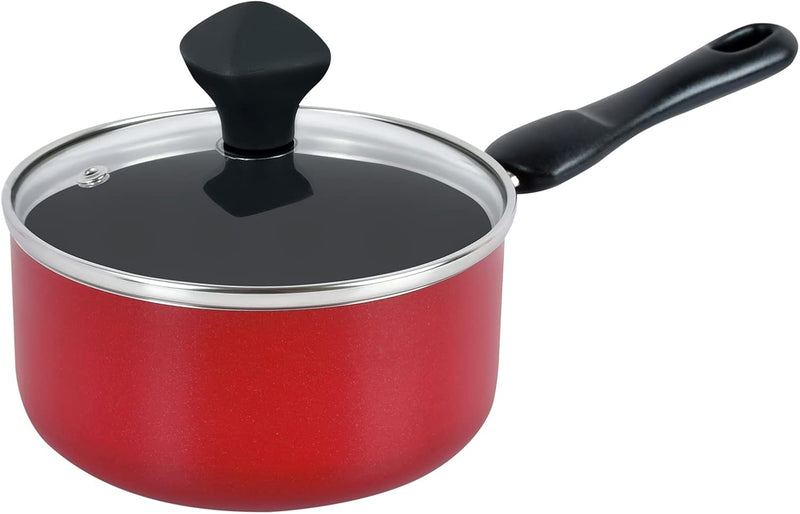 Prestige 8 Piece Non-Stick Cast Aluminium Cookware sets Induction Base Non Stick Aluminium Casserole Milk Pan Fry Pan - Red