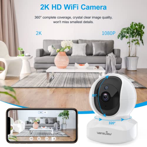wansview Security Indoor Pet Camera, 2K Dog Camera with APP, WiFi CCTV Camera House Security for Baby Monitor, Real-time Alert 2-Way Audio Night Vision Pan/Tilt, SD Card Storage, Works with Alexa Q5