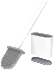 McMola Silicone Toilet Brush and Holder Set - No-Drill Wall Mounted or Freestanding Bathroom Scrubber, 360 Flexible TPR Bristles for Deep Under-Rim Cleaning, Quick-Drying & Anti-Drip (White)