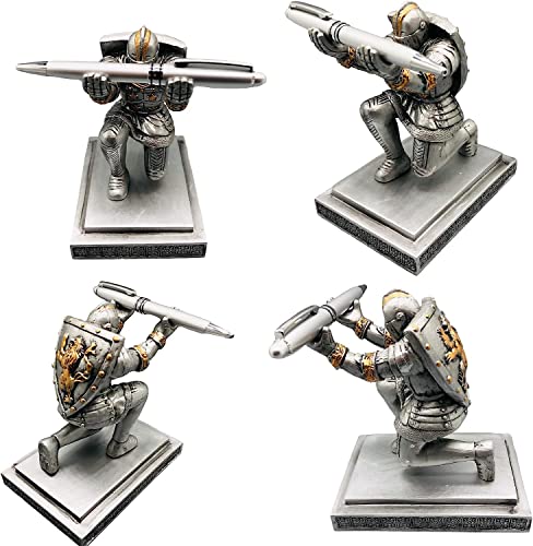 ELECDON Executive Knight Pen Holder -Soldier with Shield Personalized decoration Desk Accessory Stationery organizer, creative Pen Stand Decorative Gift for Office