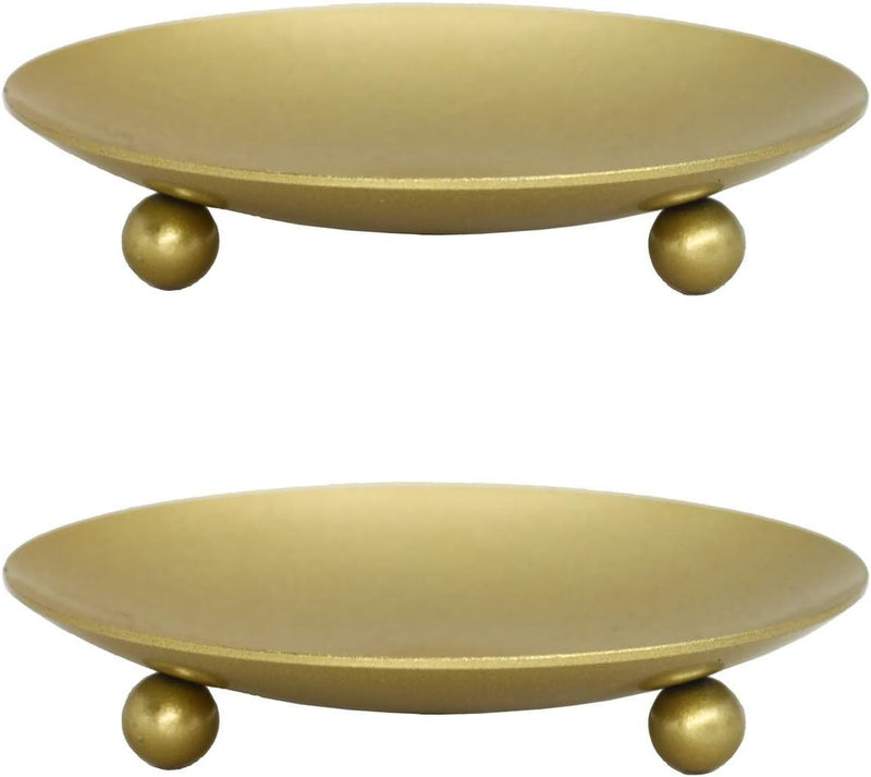 AMERTEER 2 Pcs Diameter 4.3" Candlestick Holders Iron Pillar Candle Holder Gold Candle Holder Hurricane Candle Holder Candle Stands Candle Plate Holder Pedestal Candle Holders for Table (Black)