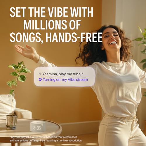 Yasmina Mini | Yango | Smart Compact WiFi Bluetooth Speaker with AI & Surround Sound | Fluent in English & Arabic | Play music, Quran | Control Smart home devices | LED Display | Stereo Pairing | Gray