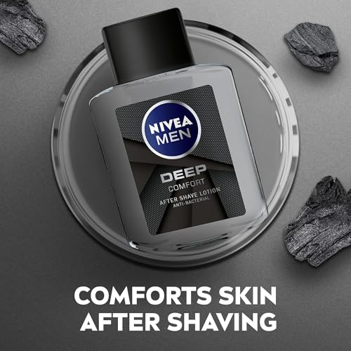 NIVEA MEN After Shave Lotion, DEEP Antibacterial Black Carbon Woody Scent, 100ml
