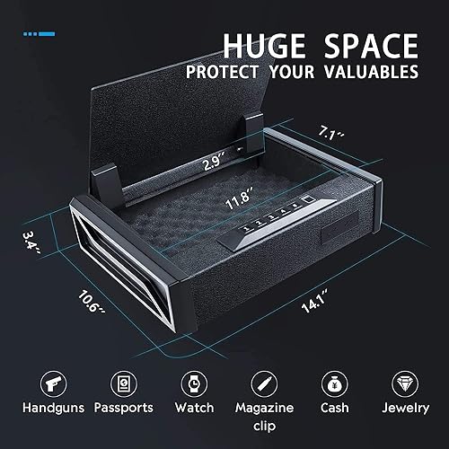 VIOLK Portable Pistol Biometric Safe, Gun Safe for Pistols, Quick-Access Pistol Safe Firearm Safety Device with Fingerprint Lock or Key Pad, Smart Handgun Safe for Weapons, Cash, and Jewelry