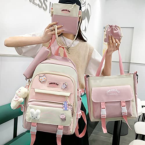 YGYCF Kawaii Backpack 5Pcs Set for Student with Cute Bear Accessories - School Bags for Teen Girls Back to School Supplies