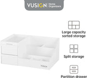 Deli White Cosmetic Storage Box 28.5x17.5x12.5cm - Breathable Organizer with Dustproof Lid & Side Handles - Makeup Organizer