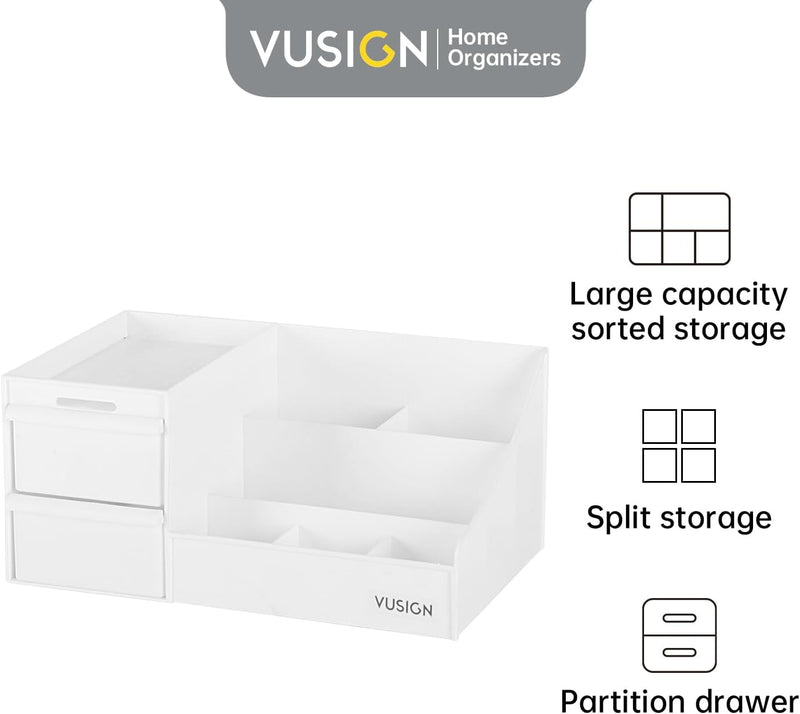 Deli White Cosmetic Storage Box 28.5x17.5x12.5cm - Breathable Organizer with Dustproof Lid & Side Handles - Makeup Organizer