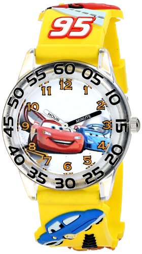 Disney Pixar Cars Lightning McQueen Watch for Kids, CARS, Cars Plastic Watches 6 - Clear Bezel / 3D Yellow Strap