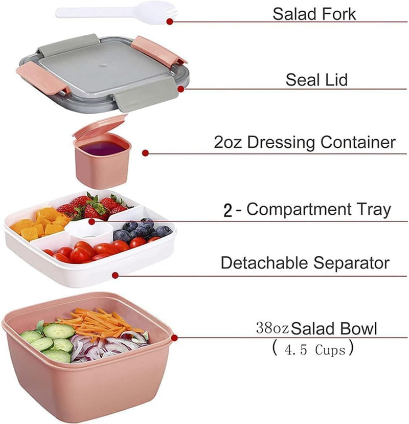 Lunch Box, 1500mL Bento Box with 4 Compartments, Leak Proof, Microwave Safe, Green