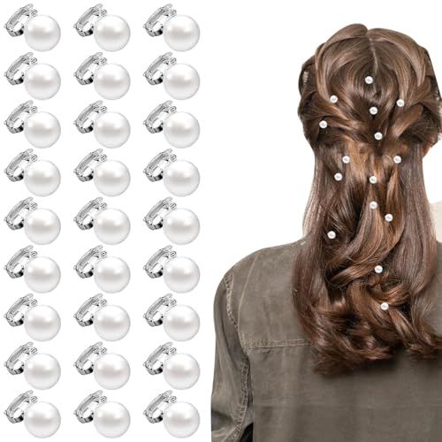 30PCS Mini Pearl Hair Clips for Women, Elegant Hair Barrettes, White Pearl Hair Pins for Girls, Cute Pearl Head Accessory for Brides Wedding Parties Daily Use (White)