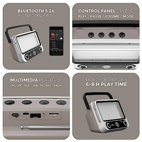 XECH Tellivibe Max Retro Bluetooth Speaker with Phone Holder | 5W Wireless Speaker | Mini TV Design | 6H Playtime | Hands-Free Viewing | Portable & Rechargeable | Compatible with All Smartphones