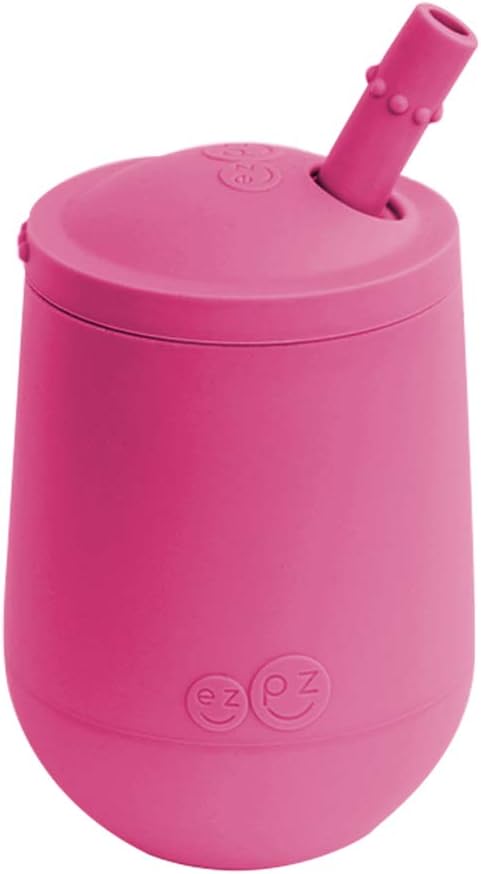 ez pz Ezpz Mini Cup + Straw Training System (Blush) - 100% Silicone Training Cup For Infants + Toddlers - Designed By A Pediatric Feeding Specialist - 9 Months+