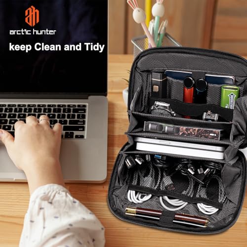 ah arctic hunter Small Cable Organizer Accessories Bag for Men Passport Holder Zipper Coin Pocket Wrist Strap Money Hand Purse for for Travel Storage Toiletry Kits Bag, Black