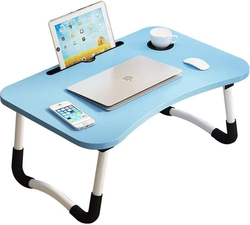 YU WELL Portable Folding Laptop Desk for Bed and Sofa with iPad and Coffee Cup Holder (24 x 16 x 10.5 inch, Green) - 24 x 16 x 10.5 inch Blue