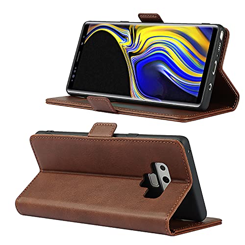 iCoverCase Samsung Note 9 Case, Leather Wallet Case with Card Holder [Built-in Magnet] Shockproof Protective Flip Cover for Samsung Galaxy Note 9 - Dark Brown