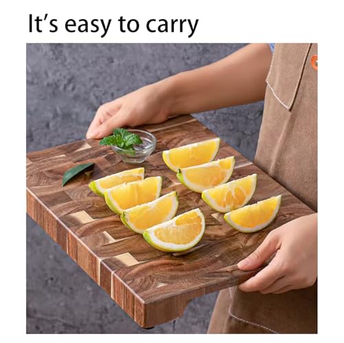 Wood Cutting Board, Thick Wooden Acacia Cutting Boards for Kitchen, Large Bamboo Cutting and Charcuterie Board Set with Side Handles, Chopping Board with Anti-slip Bottom and Plate Slot