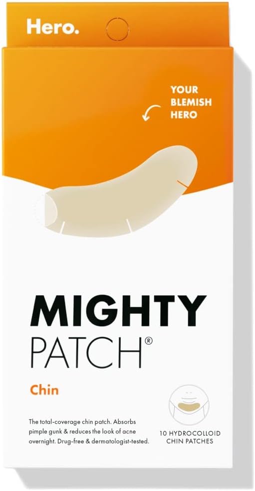 Mighty Patch Hero Cosmetics ™ Chin - XL Contoured Hydrocolloid Chin for Blemishes and Pimples - Non-Irritating (10 Count)
